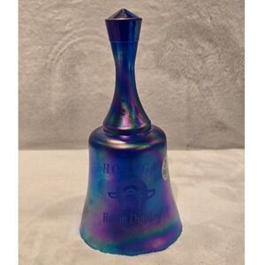 Vintage Fenton HOACGA Room Display Blue Iridescent Art Glass Bell